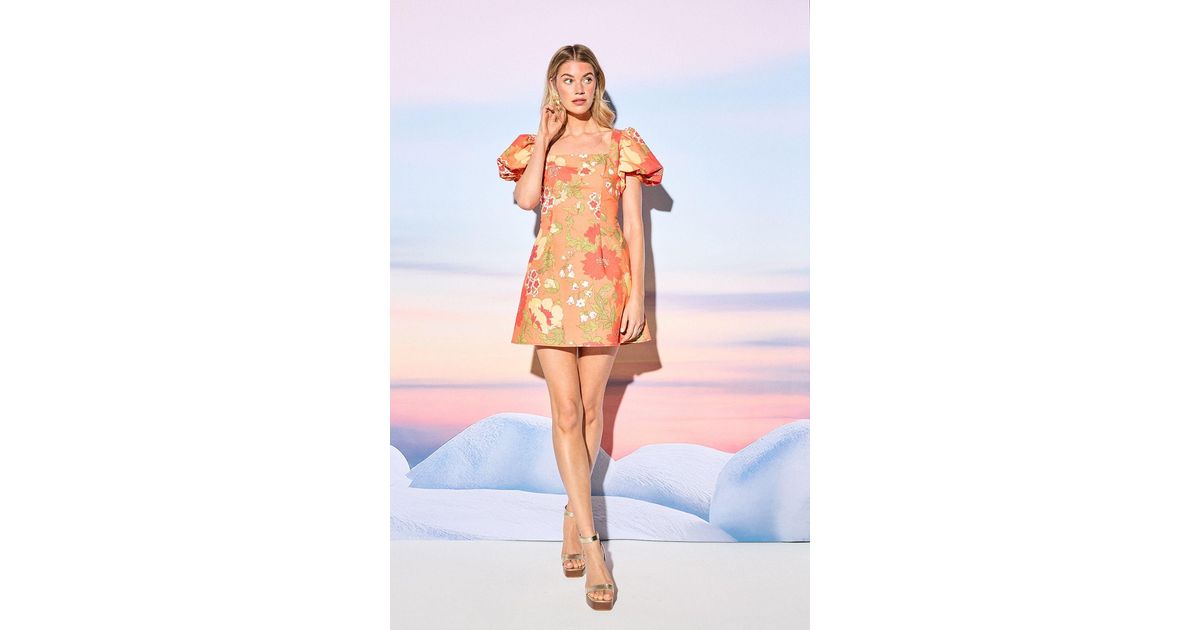 Warehouse Linen Square Neck Puff Sleeve Mini Dress | Lyst UK