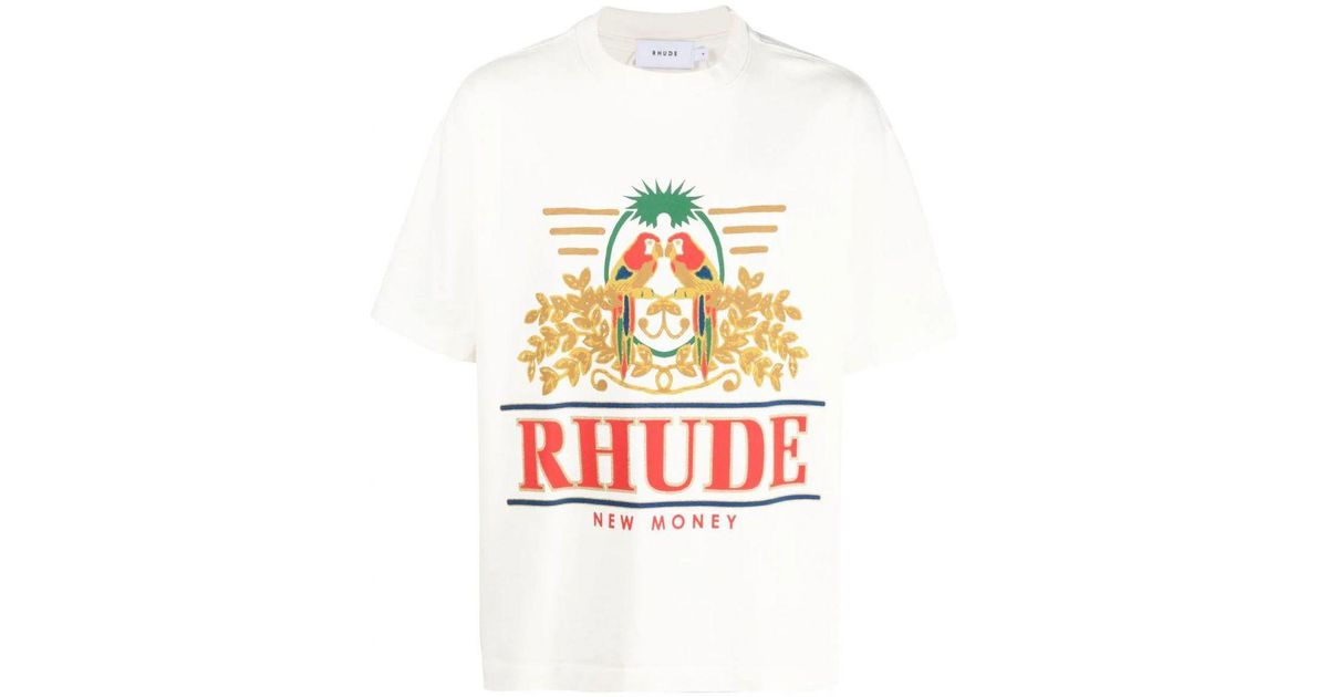 Rhude Parkiet New Money Bedrukt T-shirt In Wit in het Wit voor 