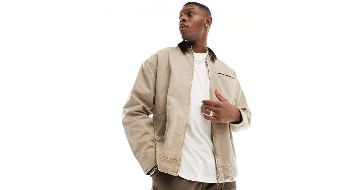 ASOS Oversized Harrington Jacket in Natural for Men Lyst UK