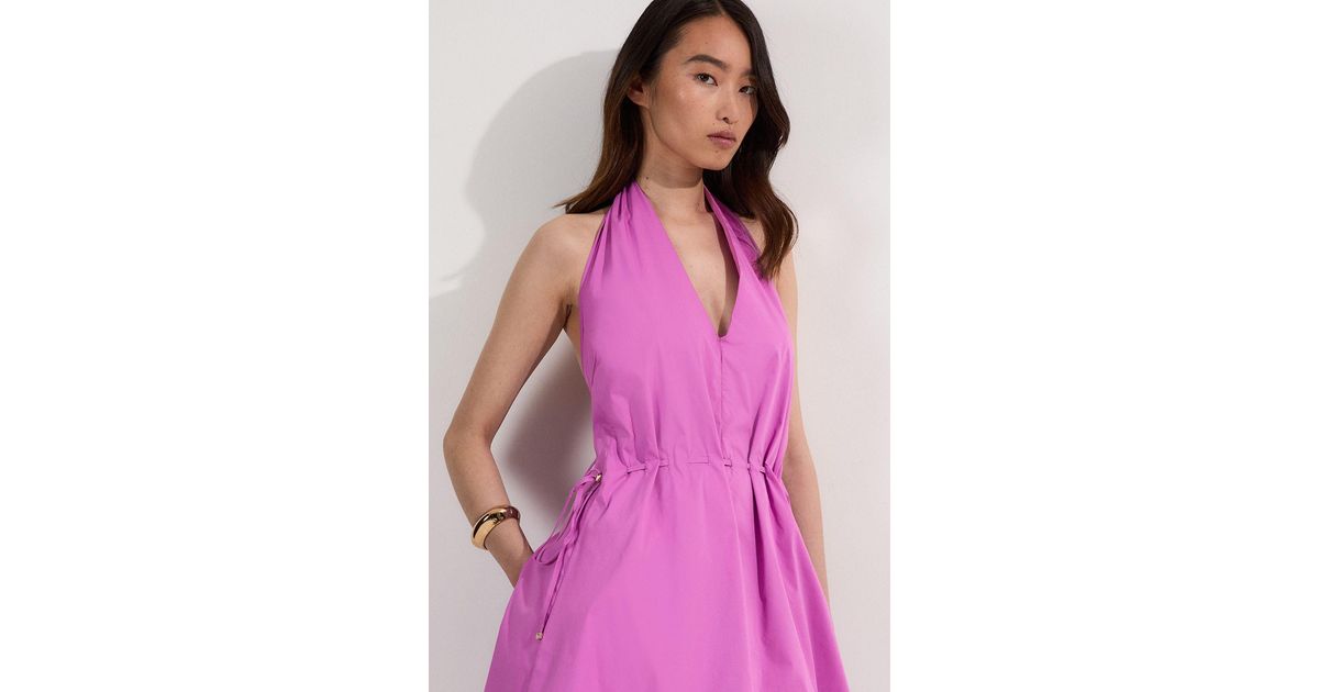 Karen Millen Cotton Ruched Waist Woven Mini Dress in Pink Lyst UK