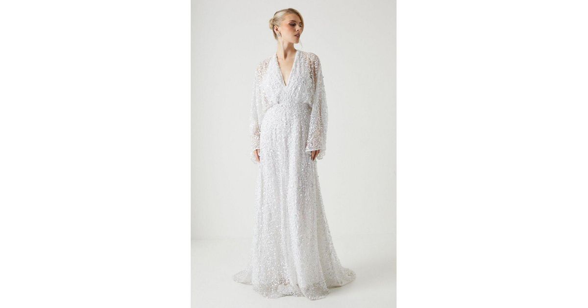 Coast All Over Sequin Embellished Kimono Wedding Dress in White