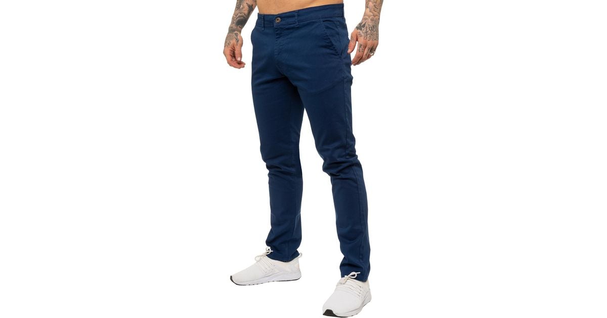 Enzo Slim Fit Stretch Chinos in Blue for Men Lyst UK