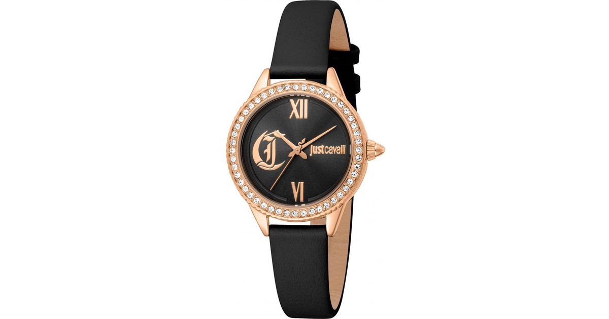 Just Cavalli Black Leather Dress Watch