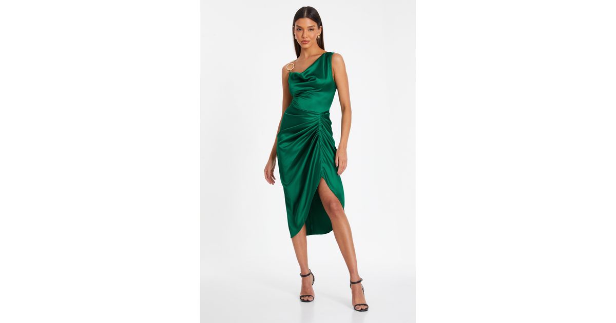 Quiz Emerald Satin Midi Dress in Green | Lyst UK