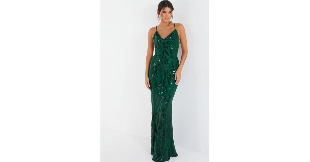 Quiz Sequin Cross Back Maxi Dress in Green | Lyst UK