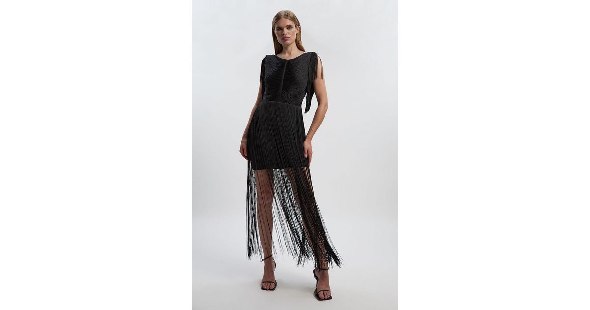 karen millen black fringe dress Maxi Draped Knitted Mini in Get ready to party finalsale:2025-03-28 Windsor Nora Lace Trim Size:12-P