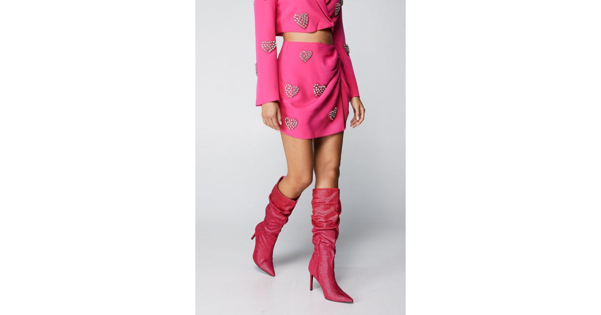 Nasty Gal Diamante Slouchy Boots in Pink Lyst UK