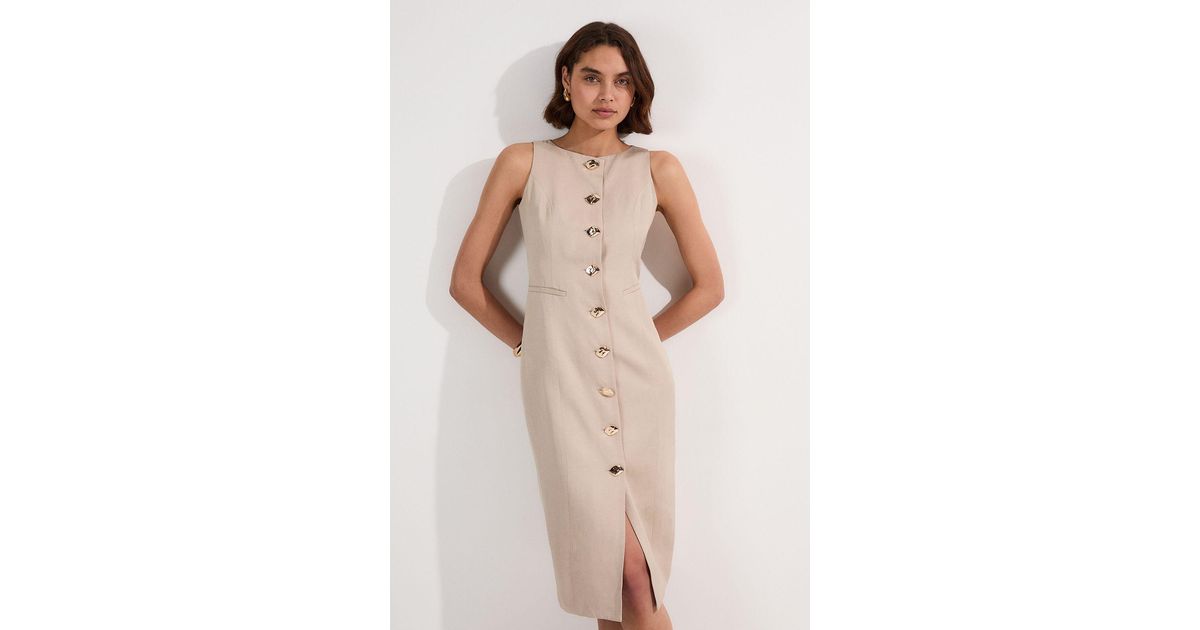 karen millen champagne dress Midi Dress Karen Millen Champagne Dress Karen Millen Petite Viscose Linen  Tailored Statement Button Front