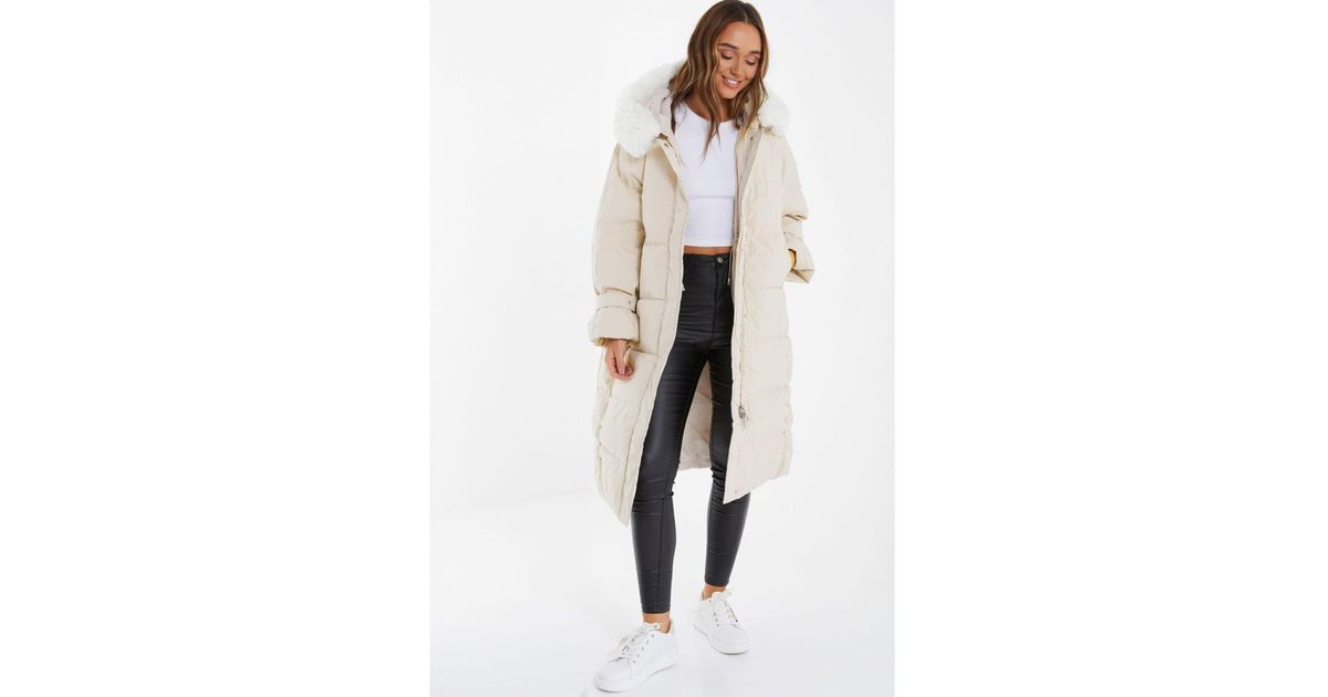 Quiz Cream Longline Padded Coat in White Lyst UK