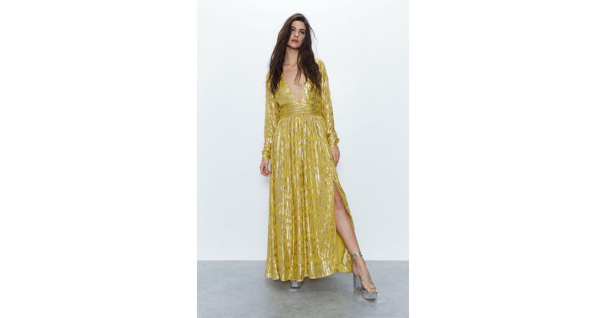 Warehouse Sparkle Plunge Gathered Waist Maxi Dress in Yellow | Lyst UK Warehouse Sparkle Plunge Gathered Waist Maxi Dress in Yellow | Lyst UK