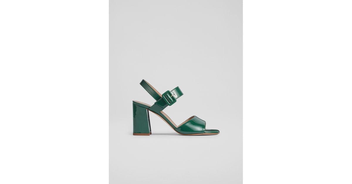 LK Bennett Rae Green Patent Leather Large Buckle Sandals Lyst UK