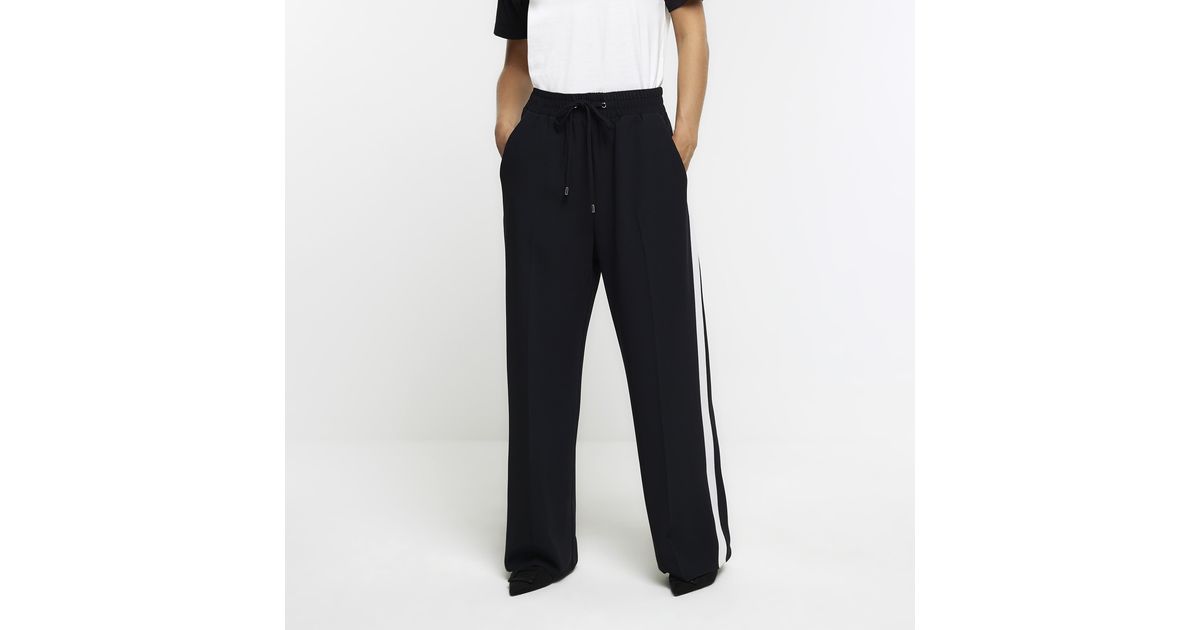 River Island Joggers Petite Side Stripe Wide Leg Material Polyester in Black Lyst UK