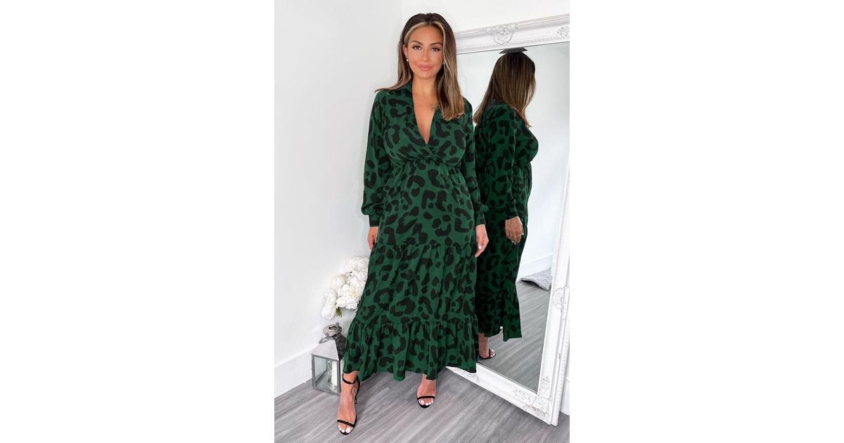 AX Paris Leopard Print Long Sleeve Smock Midi Dress in Green Lyst UK