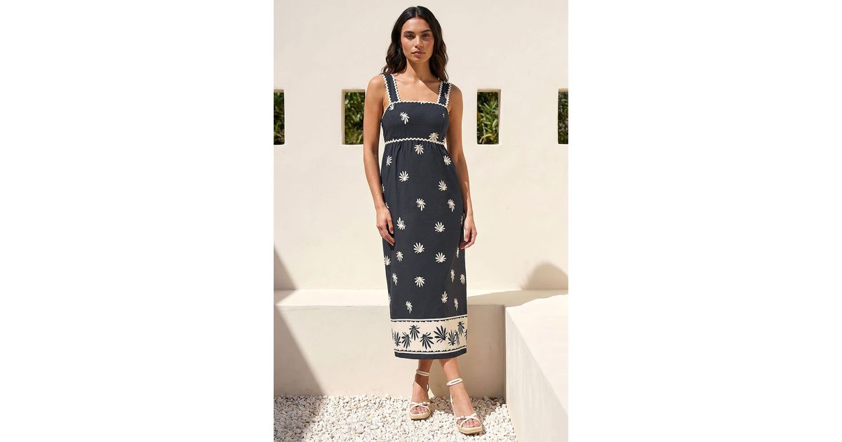 Roman Leaf Print Ric Rac Midi Dress in Black | Lyst UK