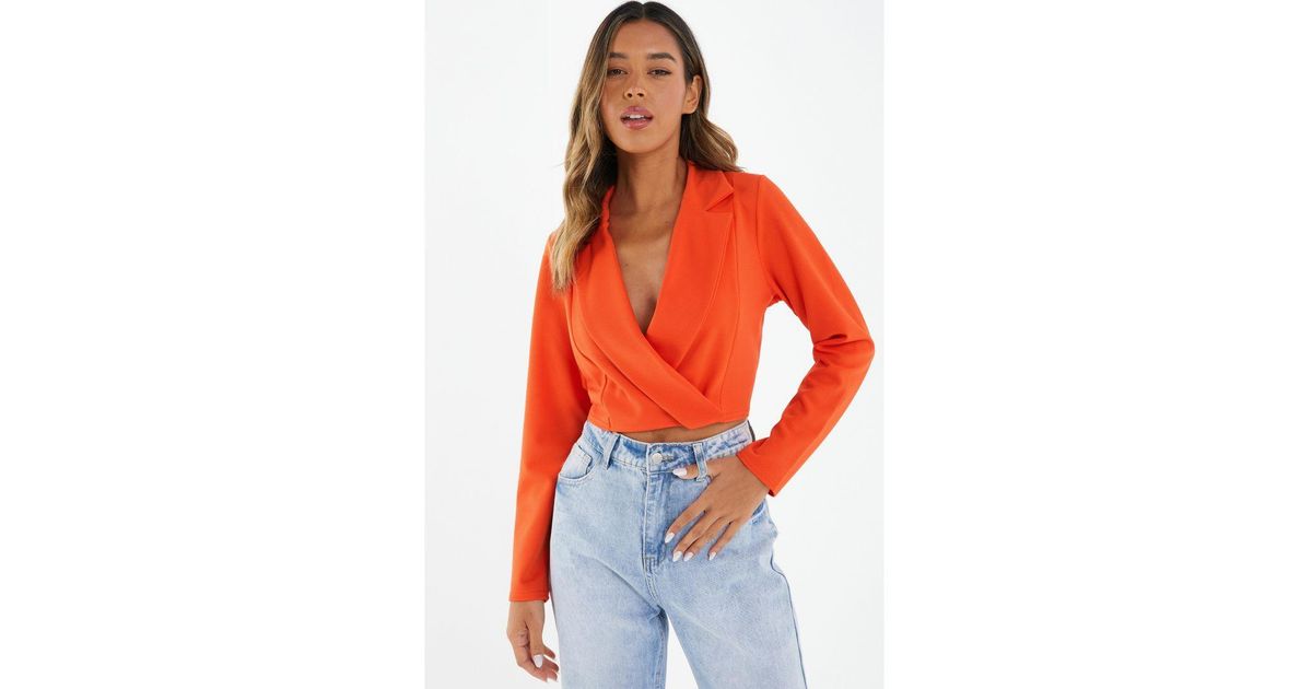 Quiz Orange Cropped Tailored Blazer