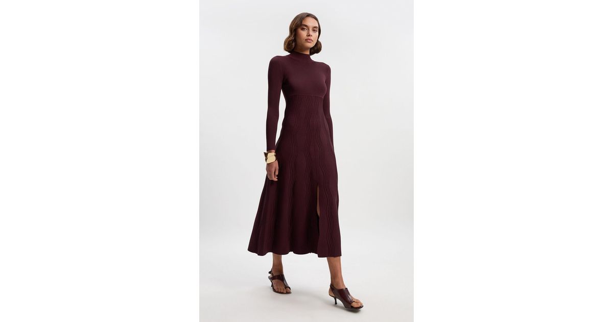 Karen Millen Contrast Wave Knit A-Line Knitted Long Sleeve Dress in Purple | Lyst UK Karen Millen Contrast Wave Knit A-Line Knitted Long Sleeve Dress in Purple | Lyst UK