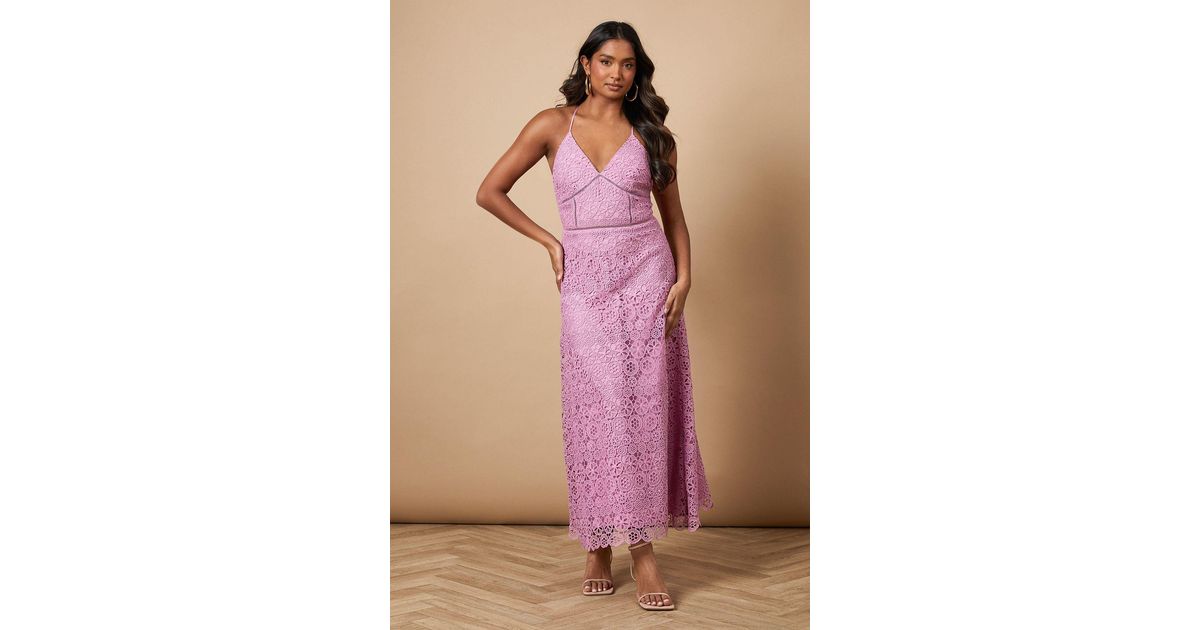 Oasis Lace Insert Strappy Midi Dress in Pink | Lyst UK