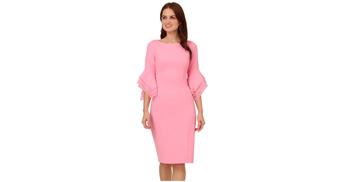 adrianna papell women's knit crepe tiered sleeve dress in Pink style_slit