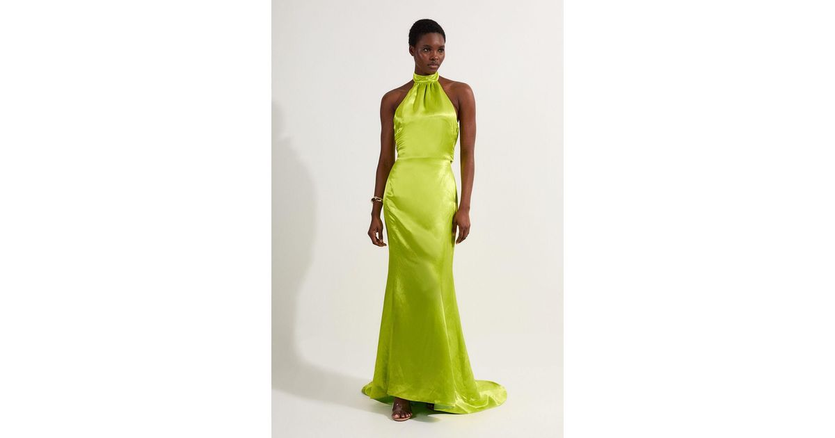 karen millen lime green dress Karen Millen Beaded Fringed Sleeveless Woven Midi Dress in Lime