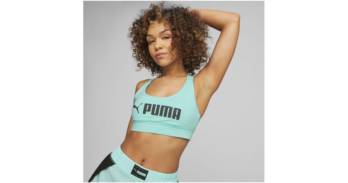Puma Graphic Logo Mid Impact Navy Blue Womens Sports Bra 516996 05