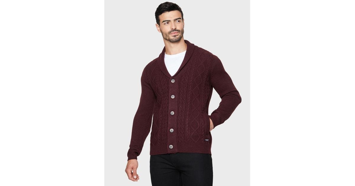 Men's burgundy shawl outlet collar cardigan