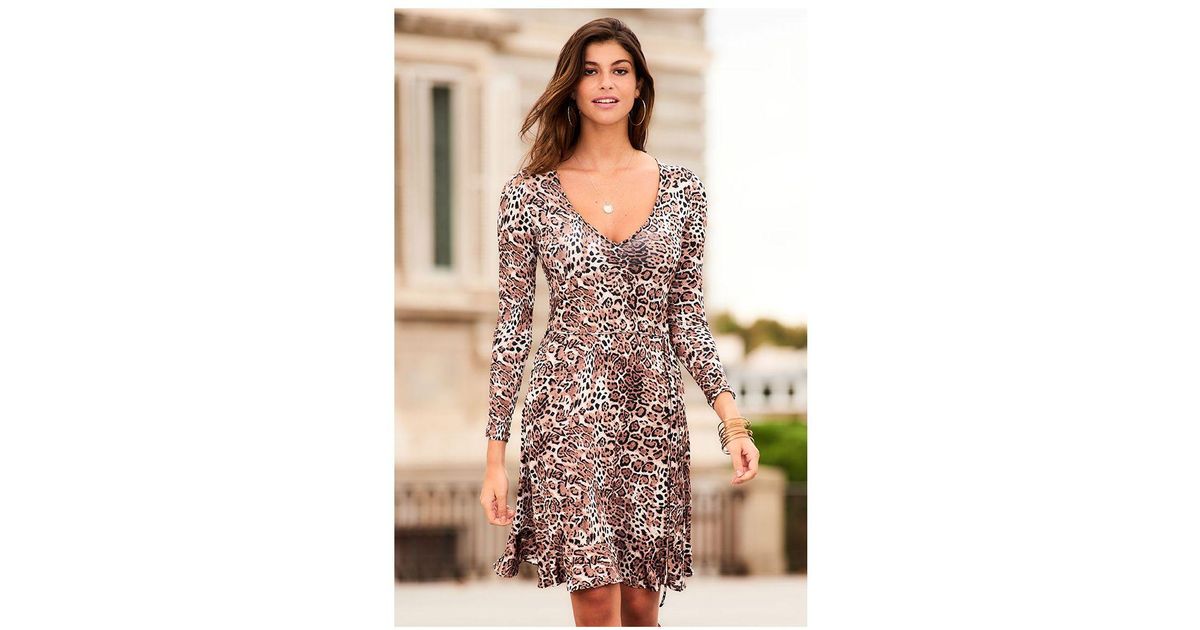 Leopard Print Mesh Wrap Jersey Dress