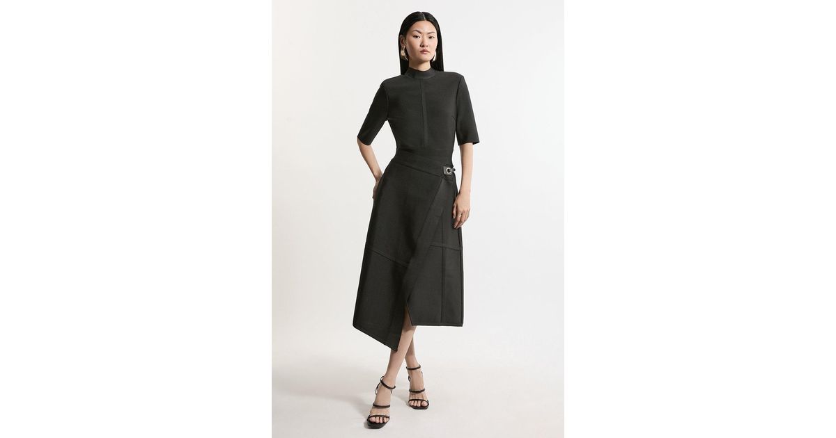 midi black knitted dress Mac Duggal Women's Rib Knit Collared Sleeveless Fitted Maxi Dress main image 1