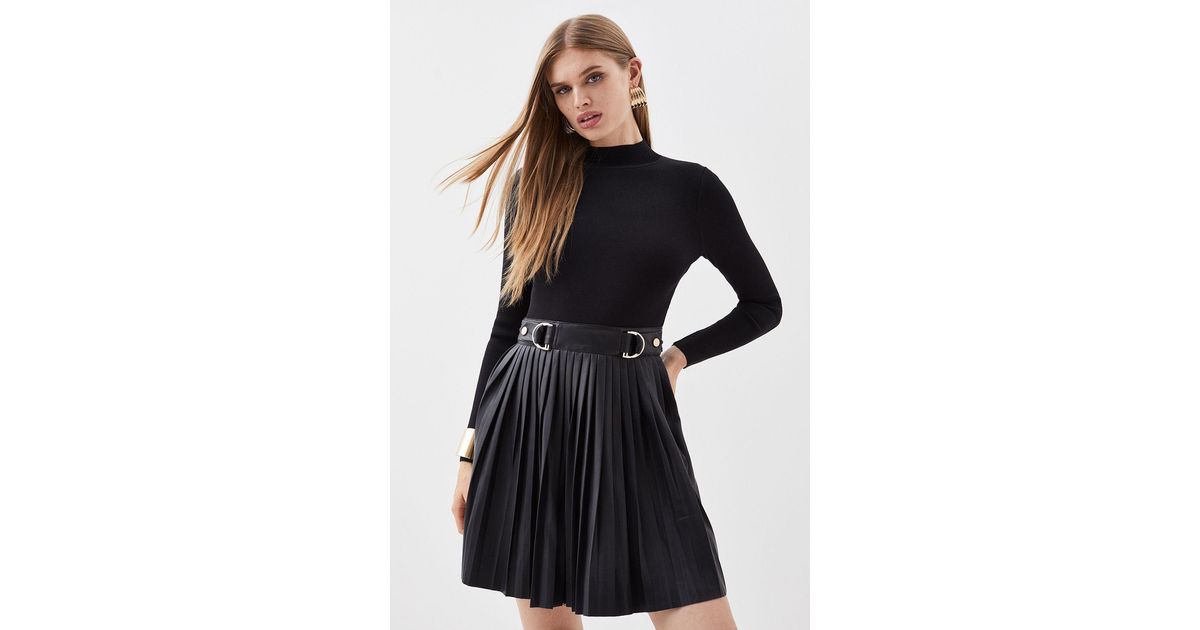 leather mermaid dress Black Faux Leather Off The Shoulder Shirred Evening Gown – Deanzign main image 0