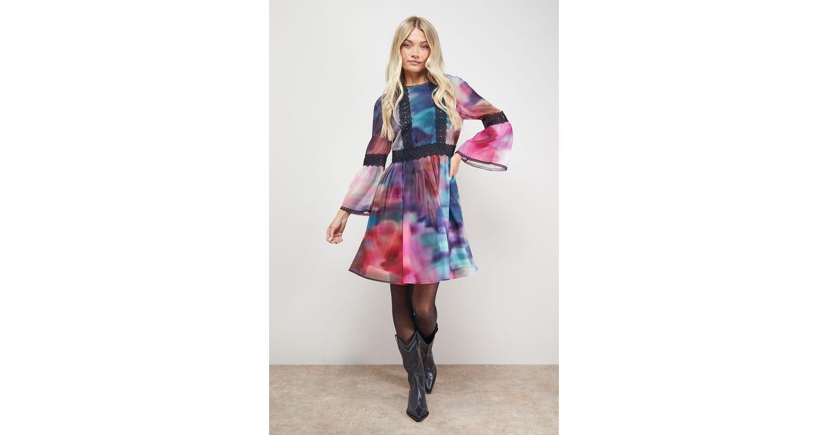 Prom Fluted Oasis Lace Trim Fluted Sleeve Mini Prom Dress | Lyst UK