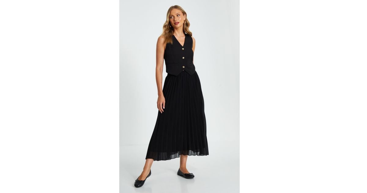 Quiz Chiffon Pleated Midi Skirt Material Polyester in Black Lyst UK