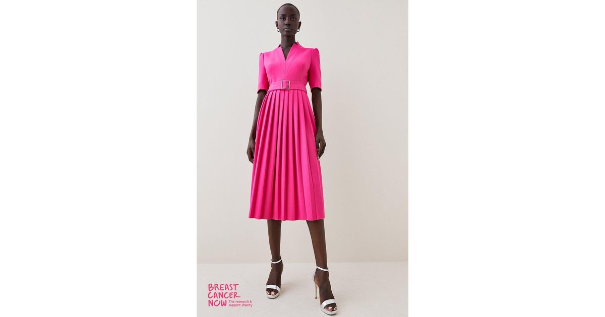 Karen Millen Tailored Structured Crepe Forever Pleat Belted Midi