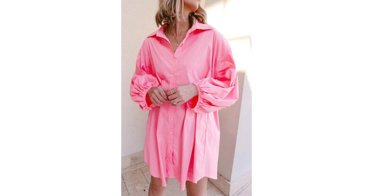 Everyday the Label Bright Balloon Sleeve Button Up Mini Shirt Dress in ...