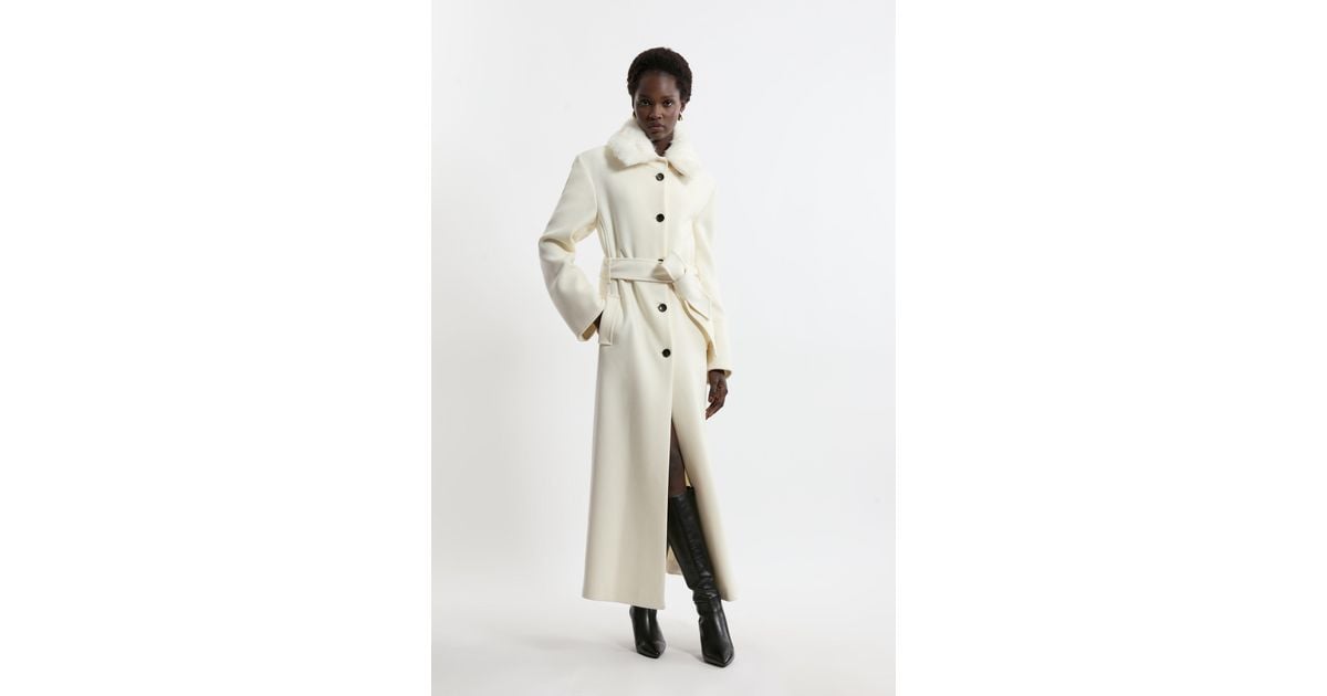 Karen Millen Premium Italian Manteco Wool Detachable Faux Fur