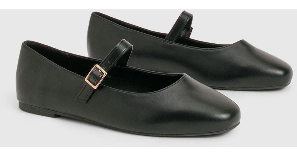 Boohoo Wide Fit Mary Jane Ballet Flats in Black | Lyst UK