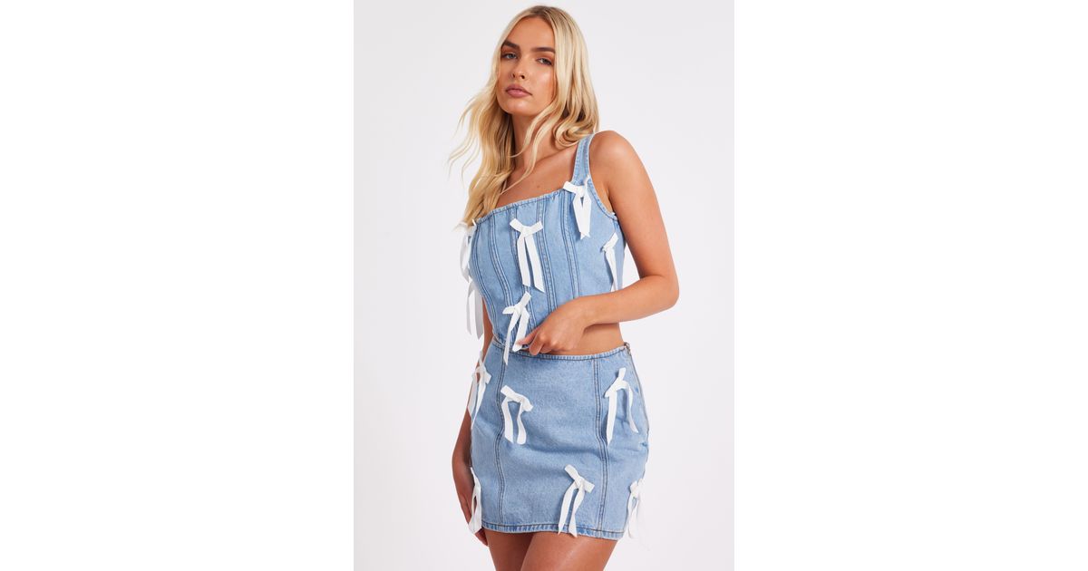 Quiz Denim Bow Detail Skirt in Blue Lyst UK