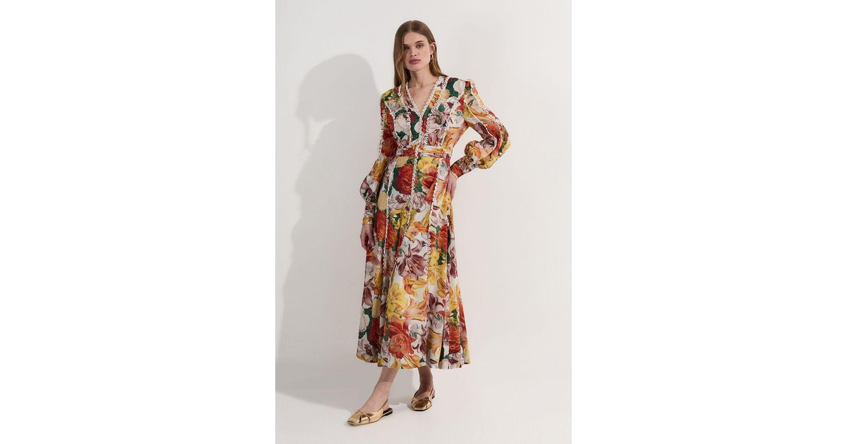 karen millen ombre floral silk cotton plunge maxi dress KAREN MILLEN Petite Ombre Floral Silk Cotton Plunge Maxi Dress