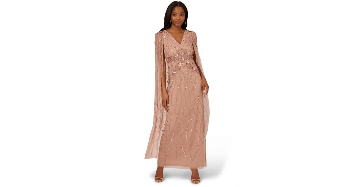 Adrianna Papell Beaded Cape Long Dress in Metallic Lyst UK