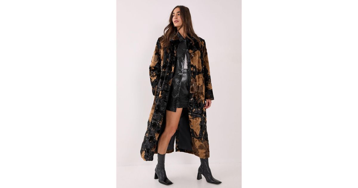 Nasty Gal Cow Print Faux Fur Longline Coat in Black Lyst UK