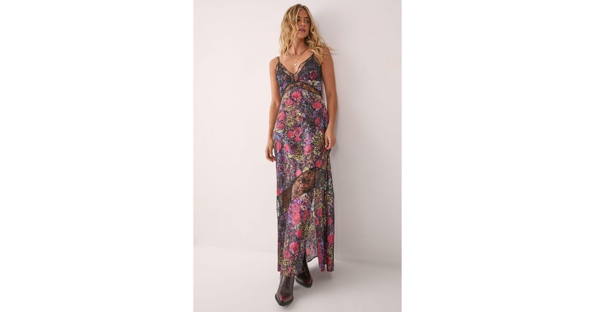 Nasty Gal Satin Floral Cutwork Lace Maxi Slip Dress Lyst UK