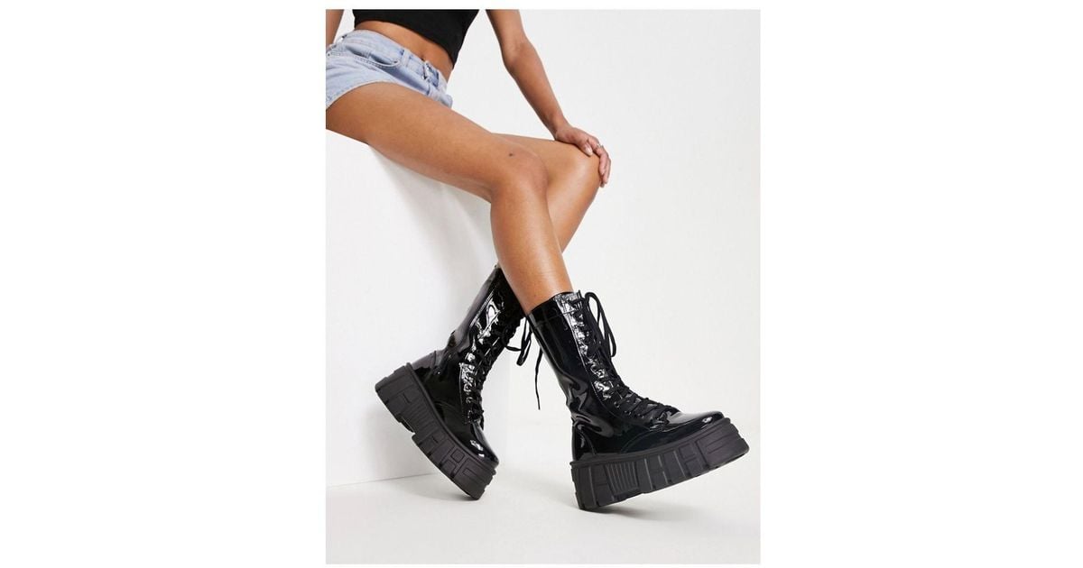 ASOS Athens Chunky High Lace Up Boots in Black Lyst UK