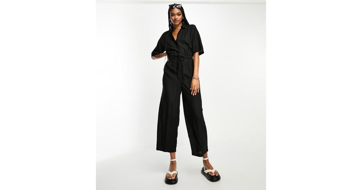 ASOS Design Oversized Tie Waist Shirt Jumpsuit in Black Lyst UK