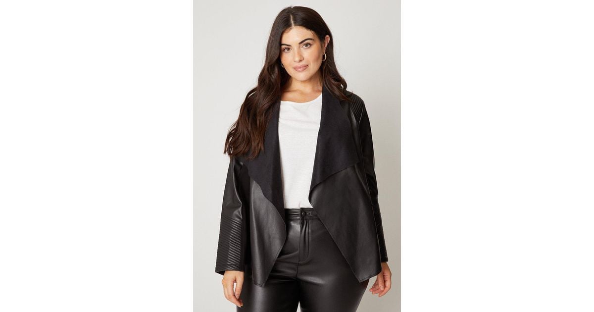 New Look Waterfall Leather Jacket Jackets Coats Curve Black Faux