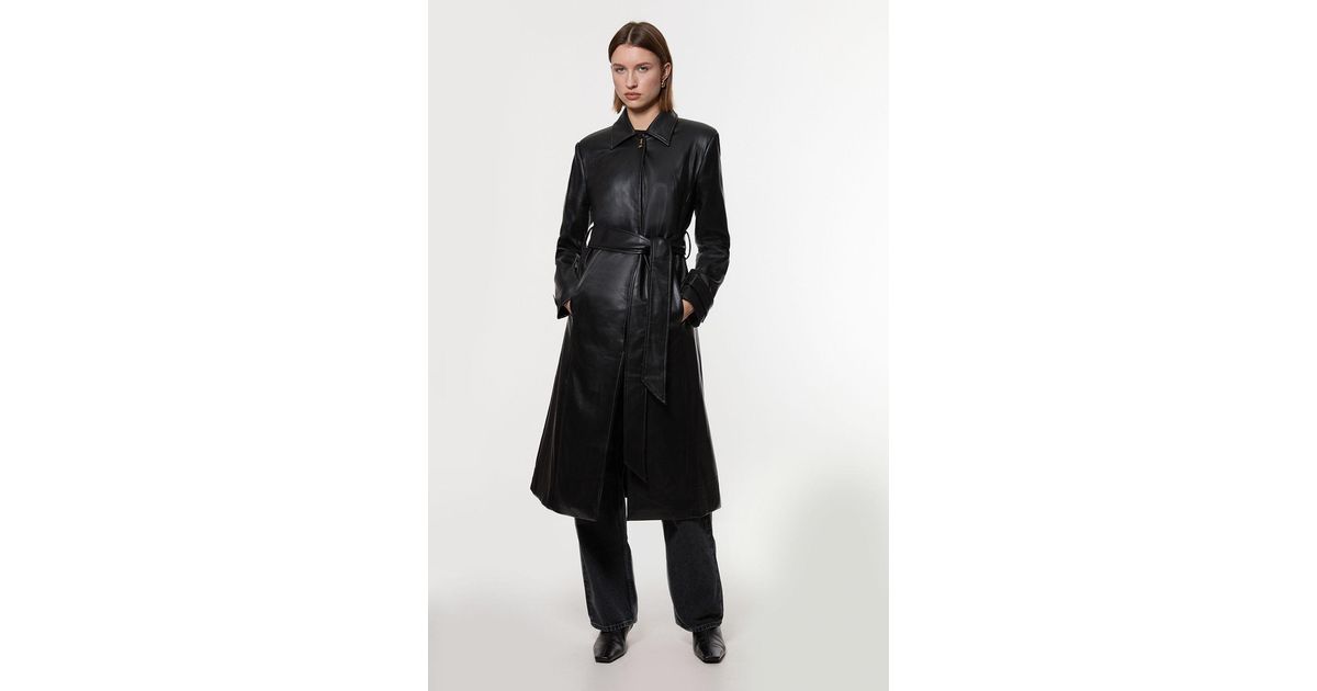 Karen Millen Faux Leather Clasp Detail Clean Tailored Trench Coat