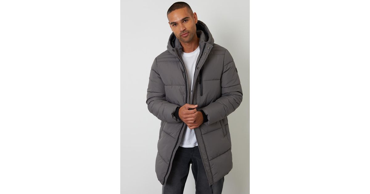 Slate Grey Showerproof Quilted Hooded Puffer Jacket