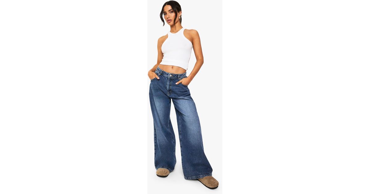 Boohoo Jeans Petite High Waisted Boyfriend Jeans Petite Wide Leg