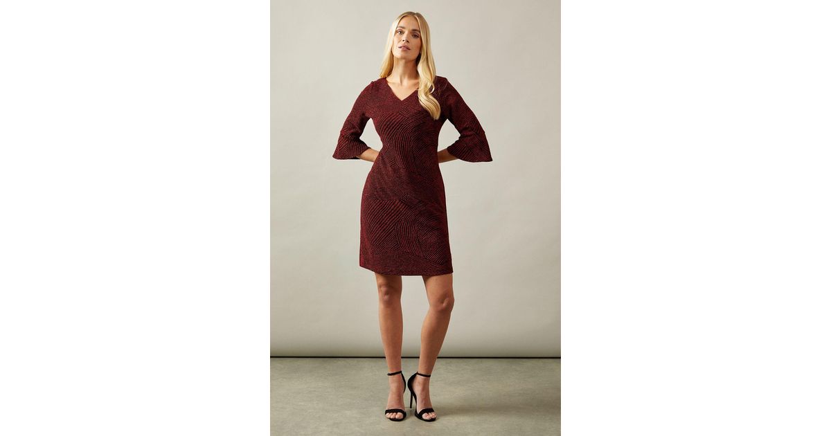 Wallis Petite Occasion Glitter Jersey Ruffle Shift Dress in Red