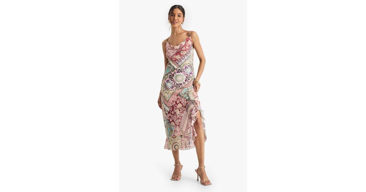 Boohoo Paisley Chiffon Slip Dress in Pink Lyst UK