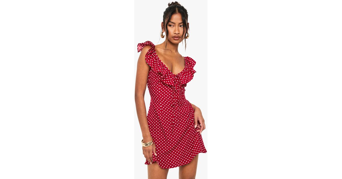 Dot Wrap Boohoo Red Polka Dot Dress Women's Retro Polka Dot V Neck Short Sleeve Ruffle Dot Wrap Boohoo Red Polka Dot Dress Women's Retro Polka Dot V Neck Short Sleeve Ruffle