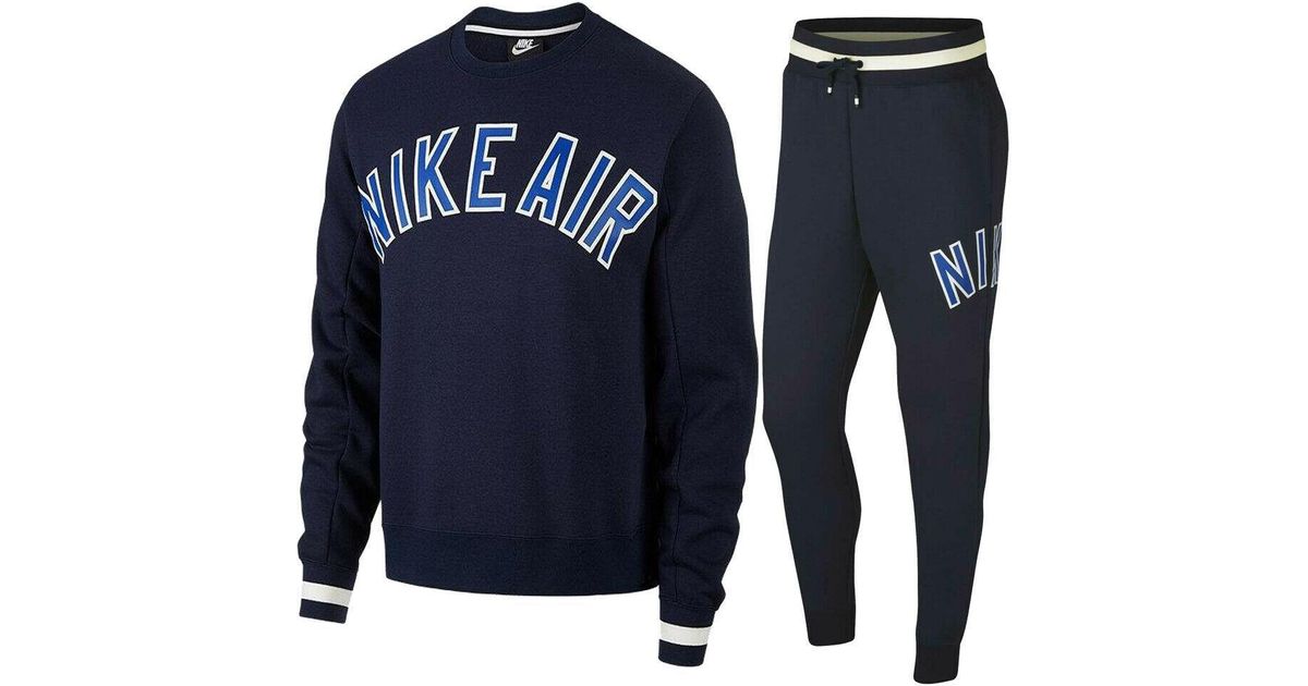 Nike Air Fleece Full Crewneck Tracksuit Set Cotton in Blue for Men