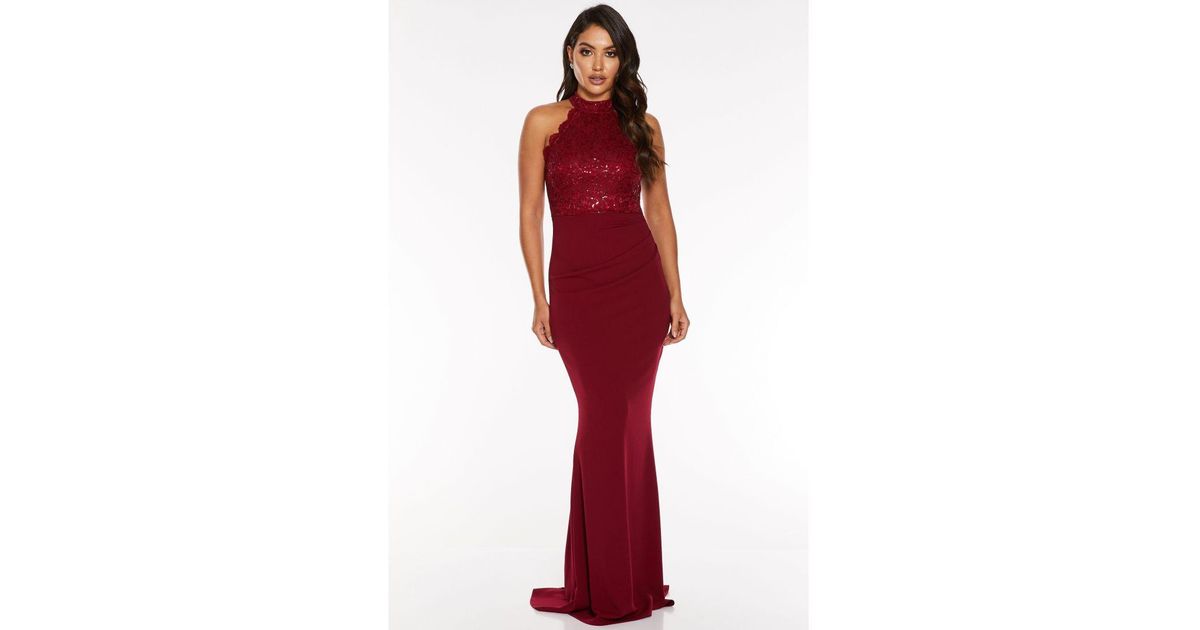 Quiz berry lace long sleeve fishtail maxi dress sale